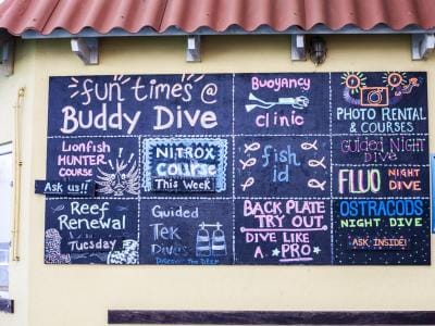 Buddy Dive Resort - Bonaire dive info board