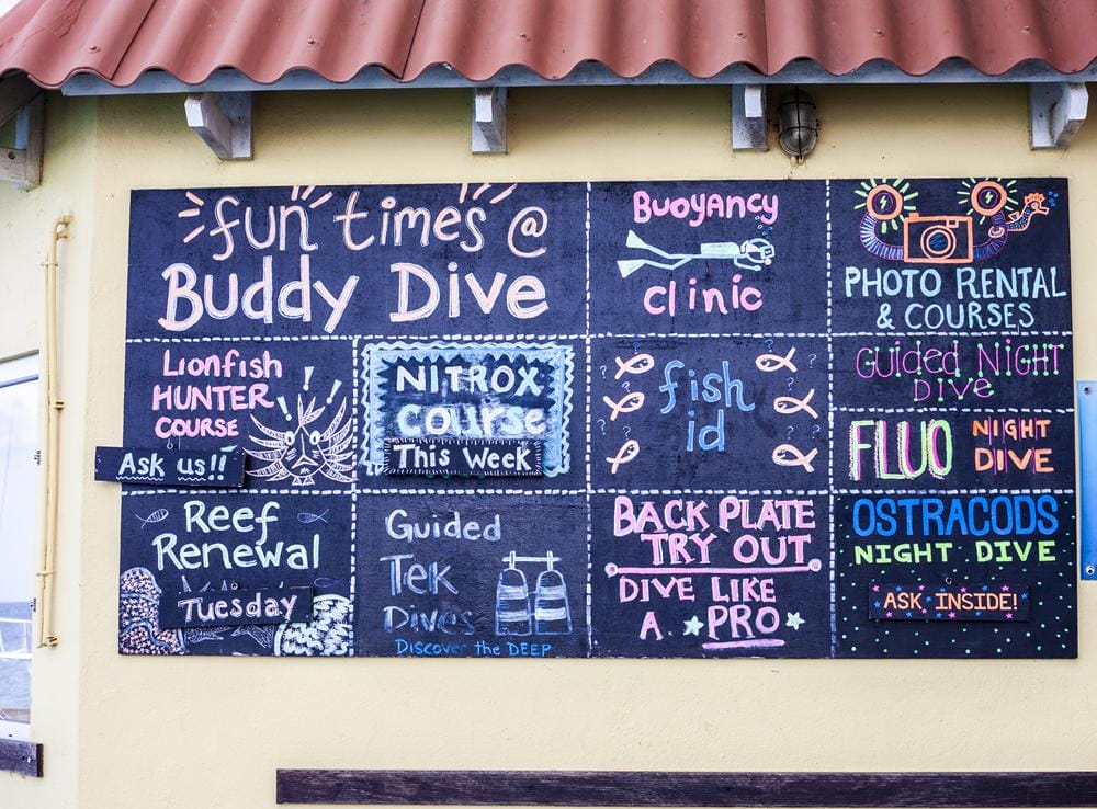 Buddy Dive Resort - Bonaire dive info board